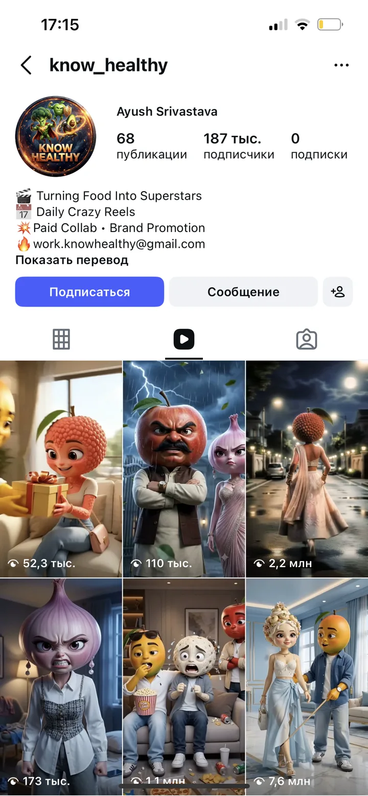 Фуд-персонажи, 187 тысяч подписчиков